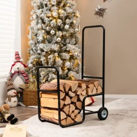 Fireplace Accessory Anti-Slip and Wear-Resistant Wheel Firewood Log Cart Carriercolor: Black Color