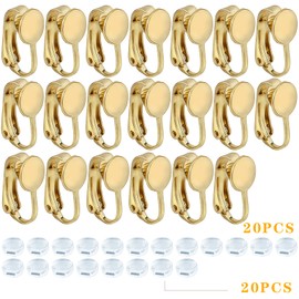 Hmjpng 20pcs Golden Clip-on Earring Converters Brass Earring Clips Components Earring Findings with 20pcs Anti-Pain Cushions for Non-Pierced Ears Jewelry Making Decor