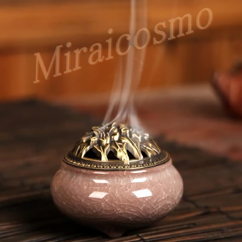 miraicosmo Incense Burner Incense Holder Set Soothing Color Ceramic (Pink)