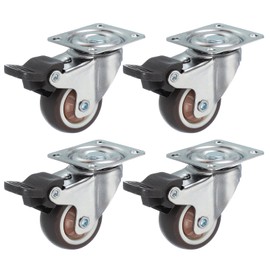 PATIKIL 1.5 Inch Caster Wheels, Set of 4 Plate Casters Heavy Duty TPR Locking Swivel Caster with Brake 55 Lbs for Furniture Cart Workbench Equipment, Brown