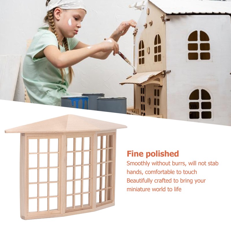 1/12 Dollhouse Bay Window Exquisite Miniature Wooden 45 Degree Corner