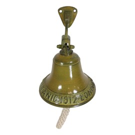 Ebros Gift Antiqued Brass Finish Over Aluminum with Verdigris Patina Vintaged Titanic Bell Door Wall Dinner Yard Farm Bell Nautical Marine Ocean Cruise Festive Accent Bells