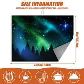 Starry Sky Forest Dish Drying Mat for Kitchen Counter Microfiber Absorbent Dish Northern Lights Kitchen Drying Mat Draining Reusable Washable for Dishes/Utensils/Countertops/Sinks