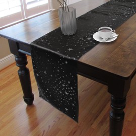 CAIT CHAPMAN HOME COLLECTION Shimmer Twinkling Stars Black Silver Metallic Woven Table Runner (14”x72”)