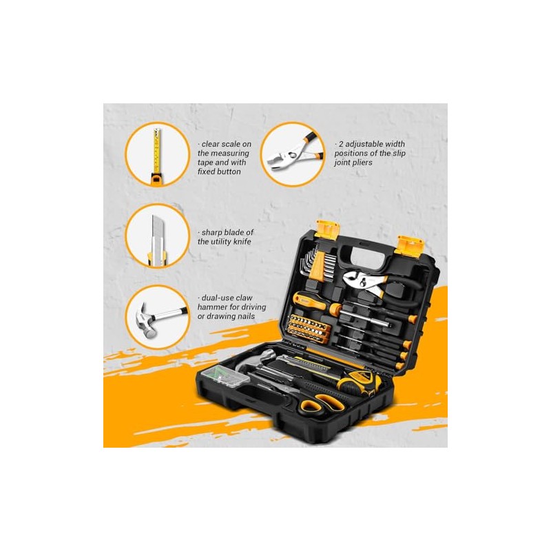 DEKOPRO General Household Hand Tool Kit with Plastic Toolbox Storage