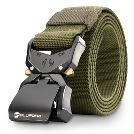 BLUPOND Tactical Belt with Quick Release Buckle – Adjustable Military EDC Rigger Belt for Men – Heavy-Duty Utility Belt for Hiking, Work, Concealed Carry, Outdoor Survival Gear - Medium (Green)