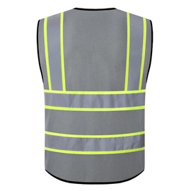 ASIPHITU Reflective High Visibility Safety Vest for Men Women Security with Pockets Zipper Front for Work Vest with Reflective Strips Meets ANSI/ISEA Standards(H-Grey-2XL)