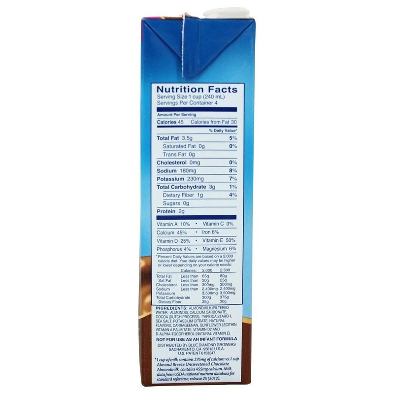 Blue Diamond Breeze Unsweetened Chocolate, 32-ounces (Pack of 6)