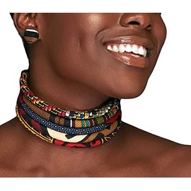 African Cloth Choker | African Print 5 Strand Choker | The Monarch Kente Choker | African Choker | Brown, Black, Marron, Blue, Red | Africa Foulard | Ketepa Choker | Cloth & Cord