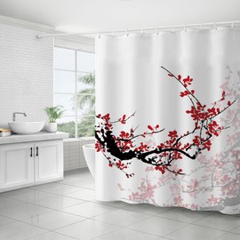 FAIRYGATE B8712 Shower Curtain Fabric Washable Flowers Shower Curtain Anti-Mould Curtain Anti Bacterial Washable Waterproof with 12 Shower Curtain Rings Polyester 180 x 180 cm