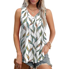 OFEEFAN Tunic Tops for Women Loose Fit Dressy Tops for Women Trendy Summer Spring Leaf Print XL