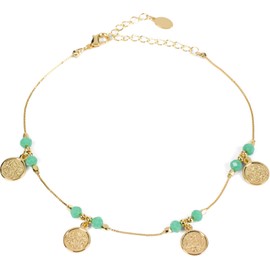 styleBREAKER Women's Anklet with Coin Pendants and Beads, Link Chain, Lobster Clasp, Chain, Jewellery 05080013, Plastic