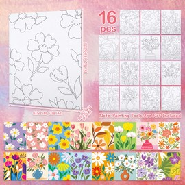 VOCHIC 16 Pcs Pre Drawn Canvas for Painting for Adults Sip and Paint Kit