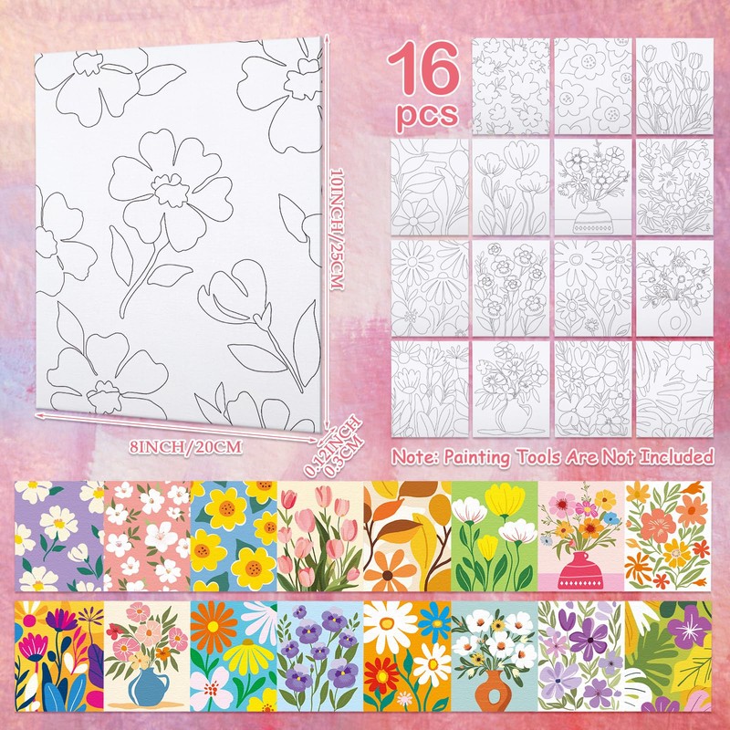 VOCHIC 16 Pcs Pre Drawn Canvas for Painting for Adults