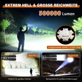 Shadowhawk Shadowhawk Taschenlampe LED Aufladbar Extrem Hell, 500000 Lumen Taschenlampen Batteriebetrieben USB, XHM77.2 Taktische Taschenlampe Starke, Wasserdicht Flashlight Torch fr Outdoor Notf?lle Camping