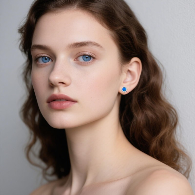 Twoowl Blue Opal Stud Earrings 925 Sterling Silver Blue Stone