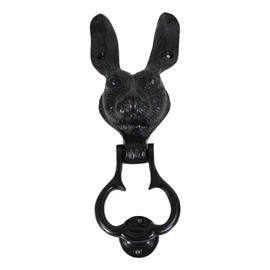 Ebros Gift Black Powder Coated Metal Rustic Whimsical Brer Rabbit Hare Bunny Door Knocker Sculpture with Striking Plate Rabbits Home Decorative Garden Cottage Accent