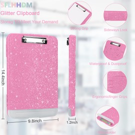 Glitter Clipboard with Storage,Storage Clipboard with Pen Holder,A4 Binder Clip Boards 8.5x11 with Low Profile Clip,Side Opening Sparkle Clipboards, Clipboard Folder for Office Supplies-Rose Pink