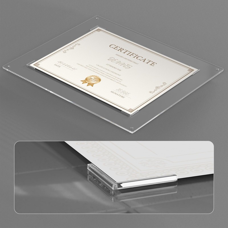 NIUBEE Diploma Frame 8.5x11-4mm Clear Acrylic Floating Document Frame