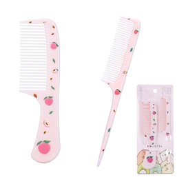 Shoyisenka 2 Pcs Hair Comb Set, Cute Fine Tooth & Rat Tail Comb for Baby Girls, Toddlers, Women, Soft Plastic Kids Combs for All Hair Types, Gentle Detangling & Parting (C)