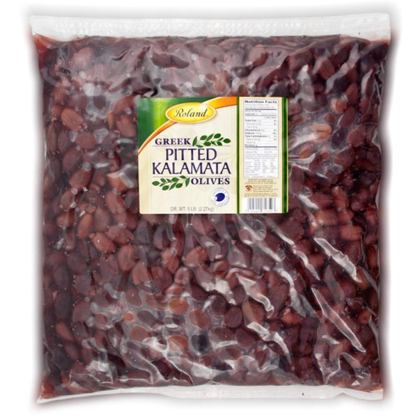 Roland Foods Whole Pitted Kalamata Olives from Greece, Bulk Size, 5 Lbs