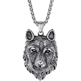 Xinlon Wolf Necklace Pendant, Celtic Wolf Pendant, Viking Wolf Head Pendant Necklace, for Men, Women, Boys, Wolf Jewellery Accessories, Birthday Gift, Titanium steel