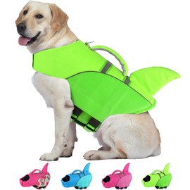 YHOMAK Dog Life Jacket Shark, Reflective Dog Life Vest for Swimming Boating with Superior Buoyancy and Rescue Handle, Adjustable Puppy Flotation Swim Vest for Small Medium Large Dogs - Green, XS