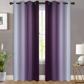 Yakamok Room Darkening Gradient Color Ombre Curtains, Light Blocking Thermal Insulated Grommet Window Drapes for Living Room/Bedroom (Greyish White and Purple, 2 Panels, 52x96 Inch)