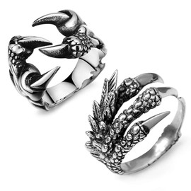 EQLEF Dragon Claw Ring Set, Gothic Ring Adjustable Wild Alondra Open Punk Ring Gift Cool Dragon Ring for Men Women (C)