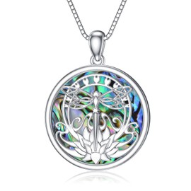 YFN Dragonfly Necklace Sterling Silver Lotus Necklace Abalone Lotus Dragonfly Jewelry For Women Dragonfly Gift For Mom Grandma (dragonfly lotus necklace)