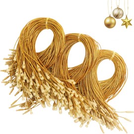 DIYASY 300Pcs Christmas Ornament String Hooks, Gold Ornaments Hangers for Christmas Tree Ribbon Hanger Strings Decorations with Snap Fastener Polyester Precut Hanging Ropes