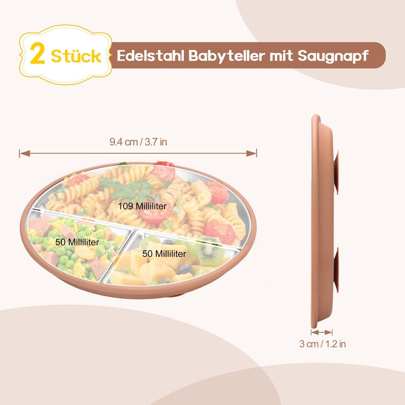 MOJINL Edelstahl Baby Teller mit Silikon Saugnapf, Silikon Babyteller mit
