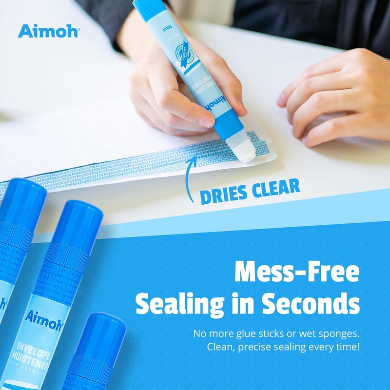 Aimoh Envelope Moistener with Adhesive, Fast-Drying, Envelope Sealer, Stamp and