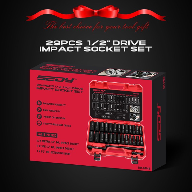 29-Piece 1/2" Drive Impact Socket Set, SAE (3/8 to 1