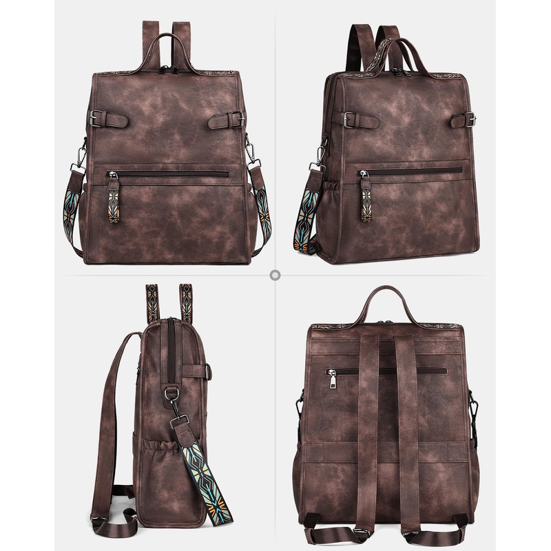 FADEON Leather Laptop Backpack for Women, Designer Ladies Work Travel