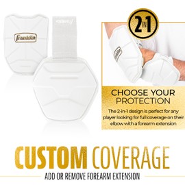 Franklin Sports Baseball Elbow Guard - PRT Series Adult Baseball + Softball Elbow Shield for Batting - Protective Elbow + Forearm Pad - Right + Left Hand Hitters - White/Gold - One Size - Adult