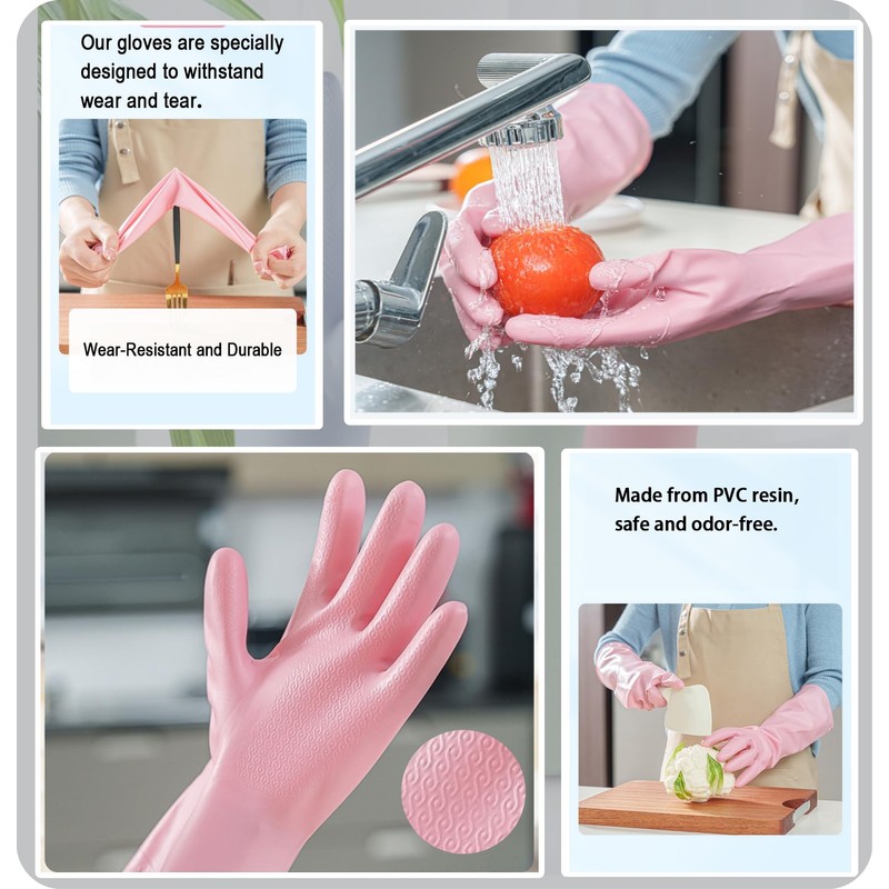 BechKCpro 3-Pair Durable Kitchen Dishwashing Gloves with Latex free -