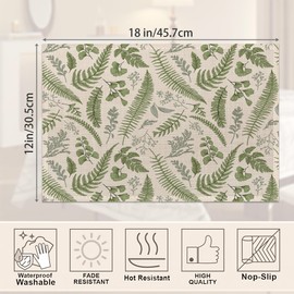 Tropical Fern Herbs Placemats Set of 6,Botanical Floral Leaf Table Mats Non-Slip Heat Resistant Washable Placemat for Party Kitchen Dining Table Decoration Indoor Outdoor