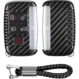 T-carbon Key Fob Cover Compatible with Land Rover with KeyChain Fit for Range Rover Discovery Evoque Sport Velar Freelander 2 Jaguar XE XF XJ XEL XFL F-Pace F-TYPE 2011-19 CarbonFiber Key Accessories