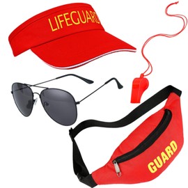 Kavoc 4 Pcs Guard Costume Set Include Hat Fanny Pack Whistle with Lanyard and Sunglasses for Adults Beach Dress Up