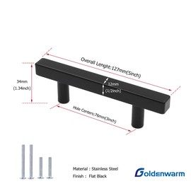 30 Pack goldenwarm Black Kitchen Cabinet Pulls Modern T Bar Drawer Pulls Cabinet Hardware - LSJ22BK76 Euro Style Cabinet Door Handles Black Cabinet Drawer Pulls Kitchen Hardware