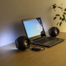 Sanwa Supply MM-SPBT6BK PC Speaker, 3-Way (Bluetooth/USB/3.5 mm Connection), Equipped with LED on the Back