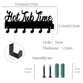 CREATCABIN Hot Tub Time Towel Rack Bathroom Towel Hooks Hanger Black Waterproof Metal Towel Holder Organizer with 6 Hooks Wall Mounted for Robes Clothes Swim Bathroom Space Saving Decor 10.6 x 5 Inch