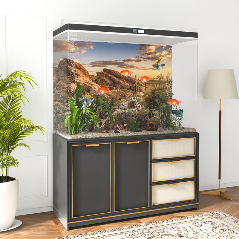 MIRRORANG 120x61cm Reptile Habitat Background Blue Sky Oasis Cactus Sun