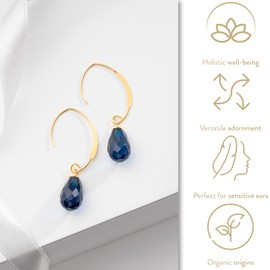 Pull-Through Amber Earrings for Women, Amber Jewelry, Gold 14k Filled Brass, Genuine Gemstone Dangling Hoop Earrings for Sensitive Ears