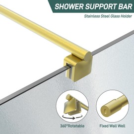 Shower Door Support Bar, 27.5'' to 47.2'' Telescopic Stainless Steel Wall-to-Glass Support Bar for 1/4"(6mm) to 3/8"(10mm) Thick Glass, Fixed Panel Support Rod, Brushed Gold