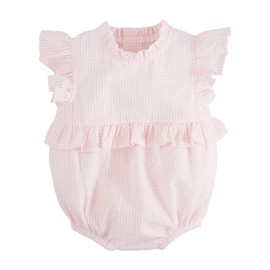 Mud Pie Children's Pink Check Ruffle Bubble; 6-9M