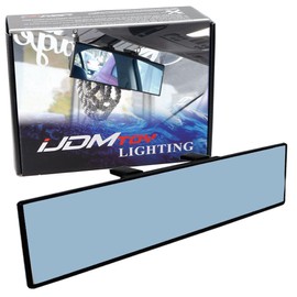 iJDMTOY Universal Fit JDM 300mm 12-Inch Wide Anti-Glare Blue Tint Flat Clip On Rear View Mirror Compatible With Car SUV Van Truck, etc