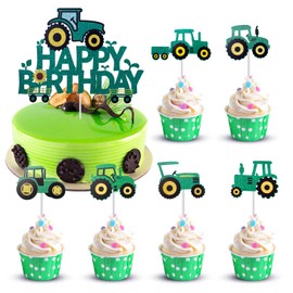 Decoración para tarta de cumpleaños con diseño de tractor de granja