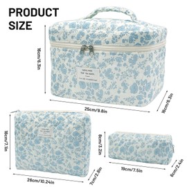 Pack of 3 Women's Cosmetic Bag Toiletry Bag with Floral Pattern, Toiletry Bag, Make Up Bag, Portable Makeup Bag, Wash Bag, Large Women Girls for Everyday Use and Travel, White Orchid, Fashion